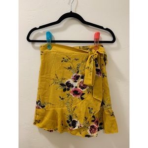 Yellow Floral Wrap Skirt